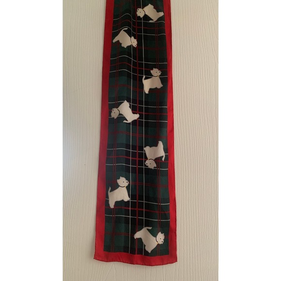 Silk Plaid Scottie Dog Scarf // Long Rectangular Vintage Casual Corner Italian - Picture 8 of 10